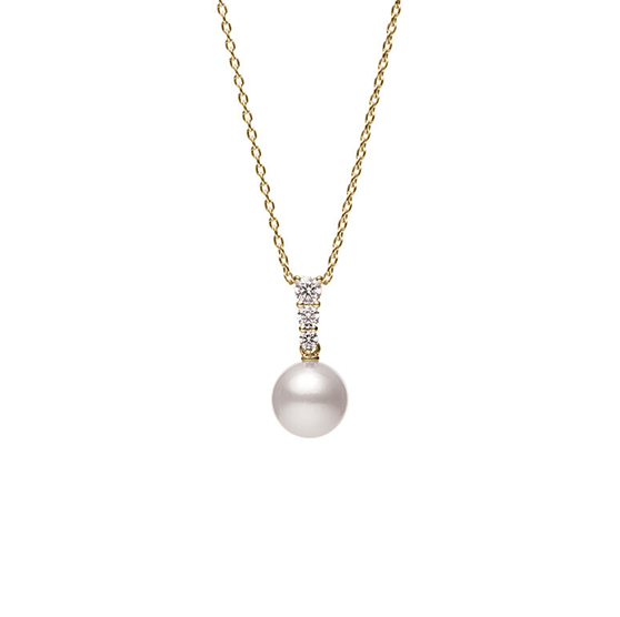 Mikimoto Morning Dew Yellow Gold Pearl and Diamond Drop Pendant